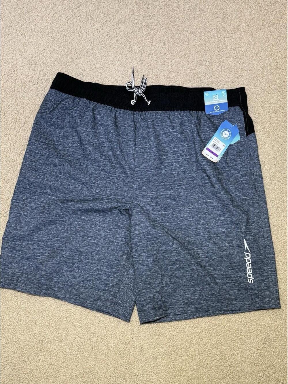 Speedo Mens Swim Trunks XXL Gray Black 9 Inseam NWT
